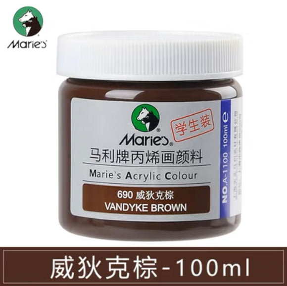 马利丙烯颜料100ml罐装 威狄克棕 Marie’s Acrylic Color Vandyke Brown 690